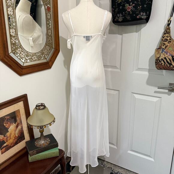 VTG Y2K Halston Lingerie Bright Sheer White Floral Embroidered Beaded Maxi Slip - Picture 4 of 7
